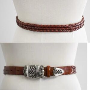 EUC- Vintage Brighton Triple Woven Leather Belt w/Ornate Silver Buckle